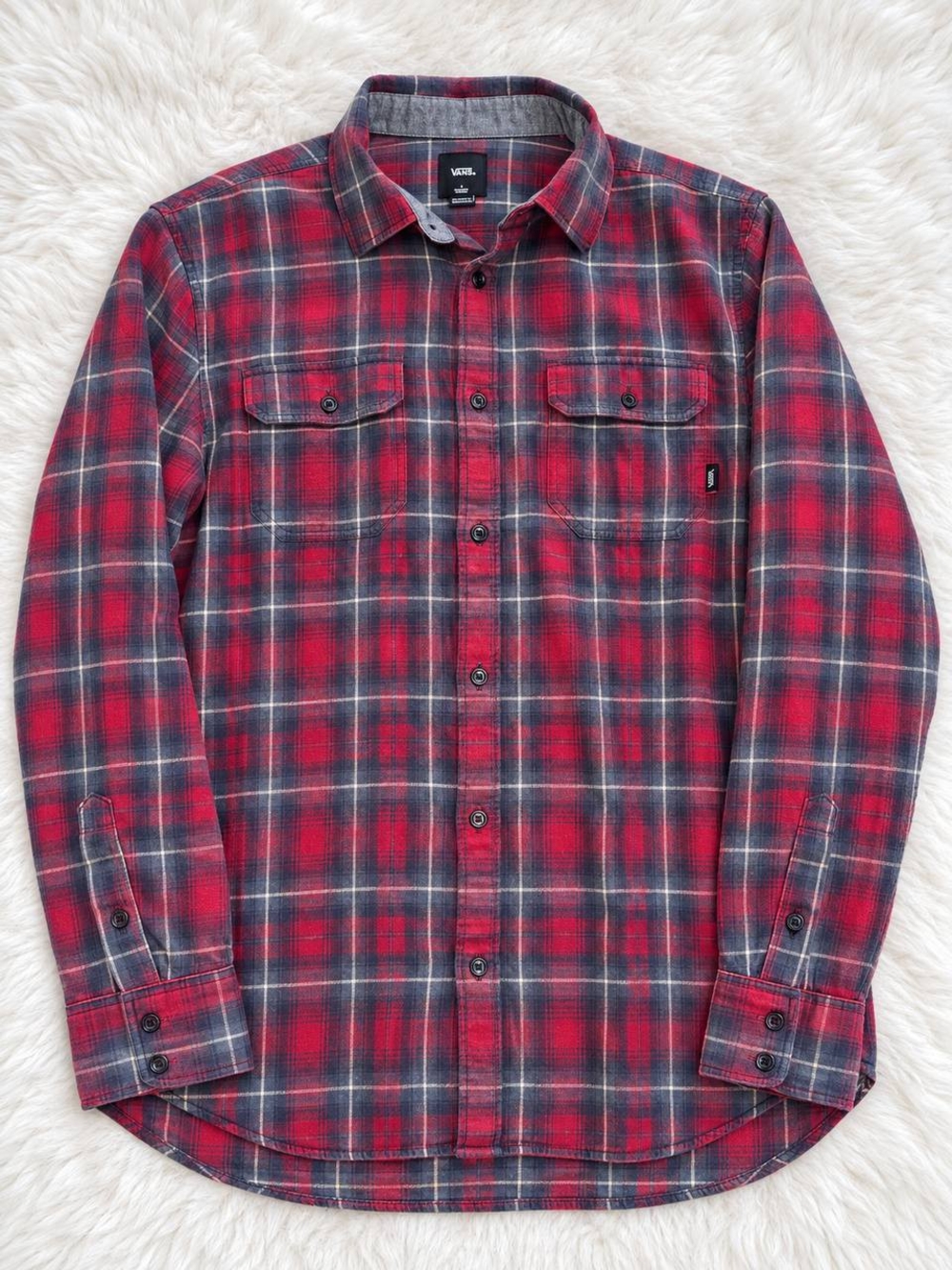 Vans Red and Navy Plaid Button-Up Shirt